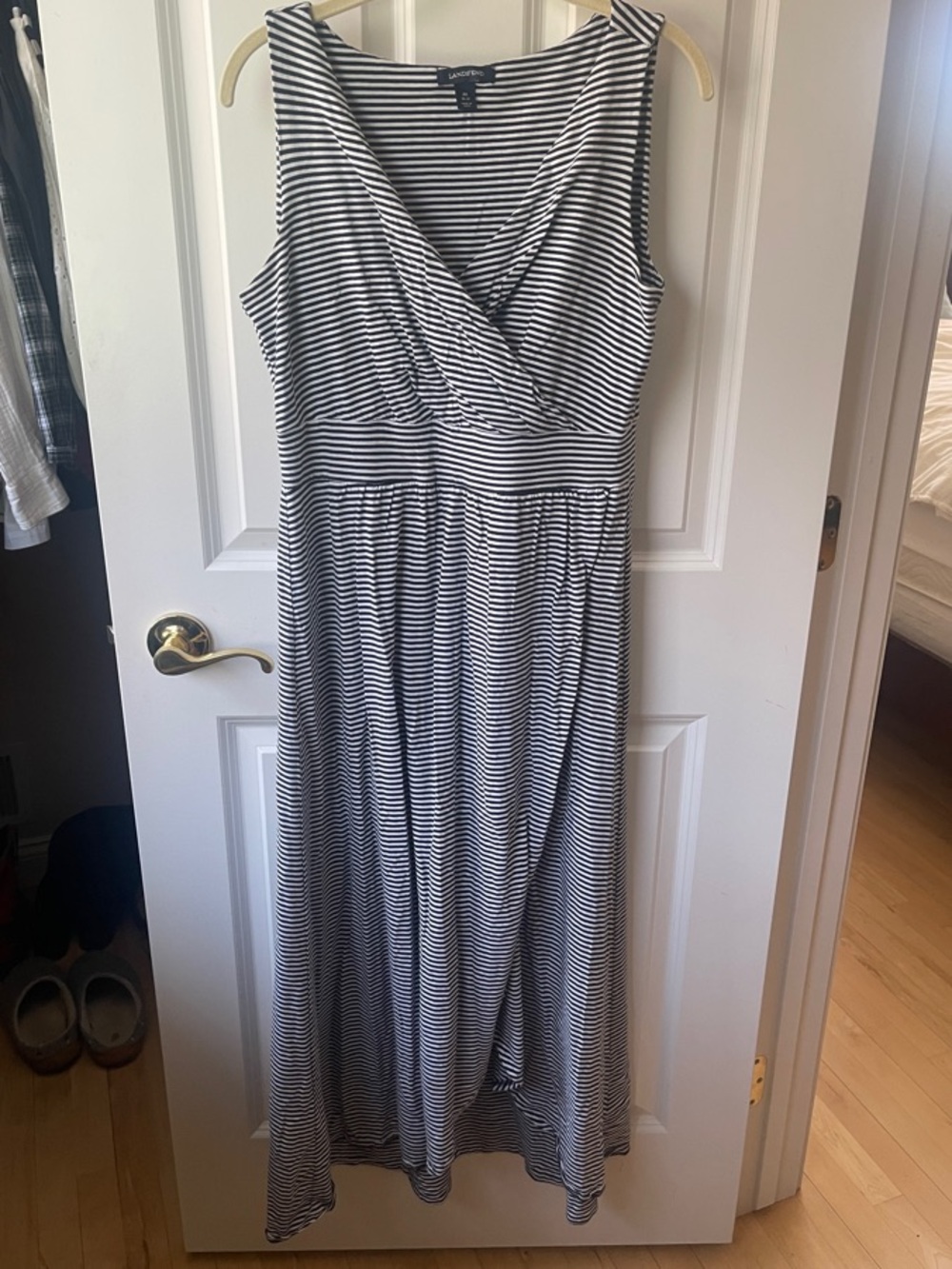 Lands' End Navy & White Striped Sleeveless Maxi Dress
